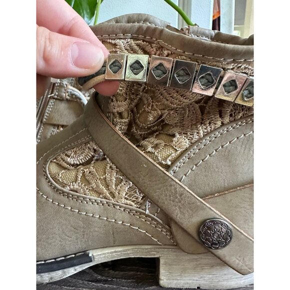 Extreme Tan Lace Ankle Boots with Studded Strap – Women’s Size 5 - Picture 3 of 12